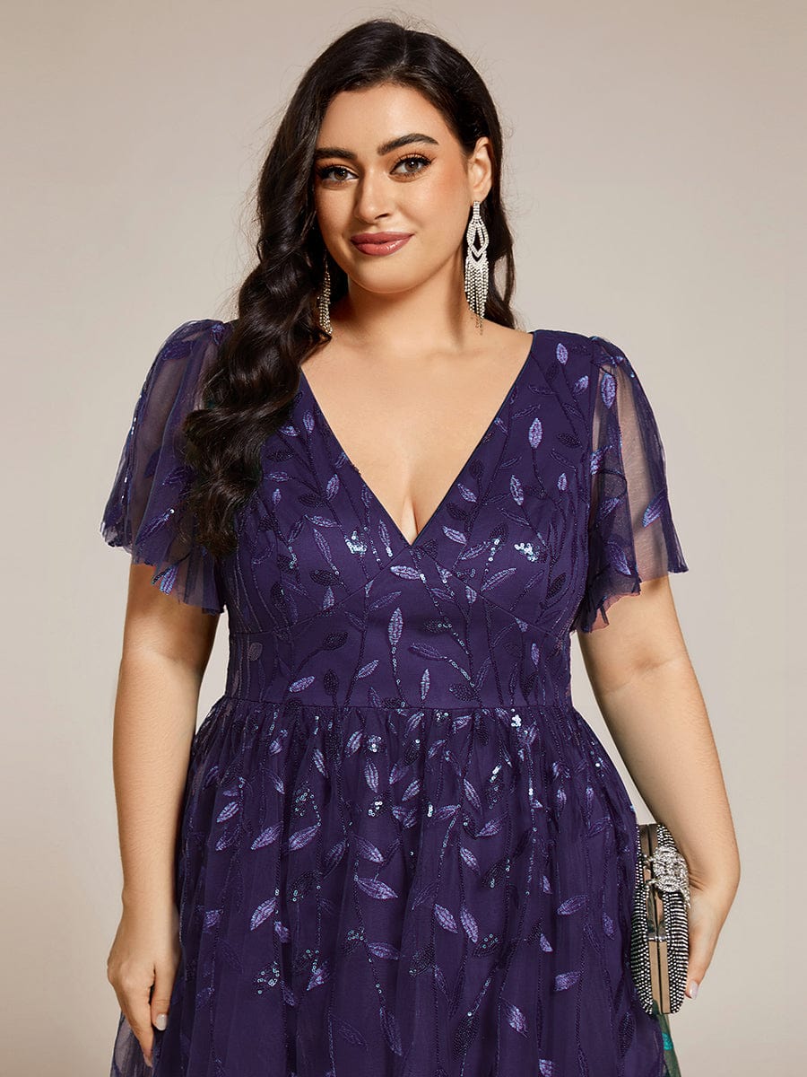 ever SIMONE|Leaf Sequin Short Sleeve Tulle Midi Evening Dress(Final Sale) - Image 120