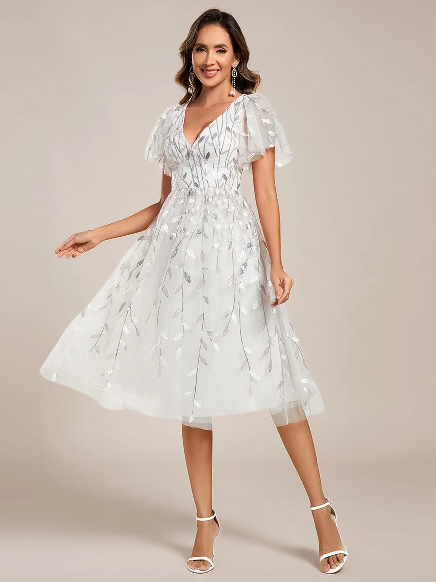 ever SIMONE|Leaf Sequin Short Sleeve Tulle Midi Evening Dress(Final Sale) - Image 123