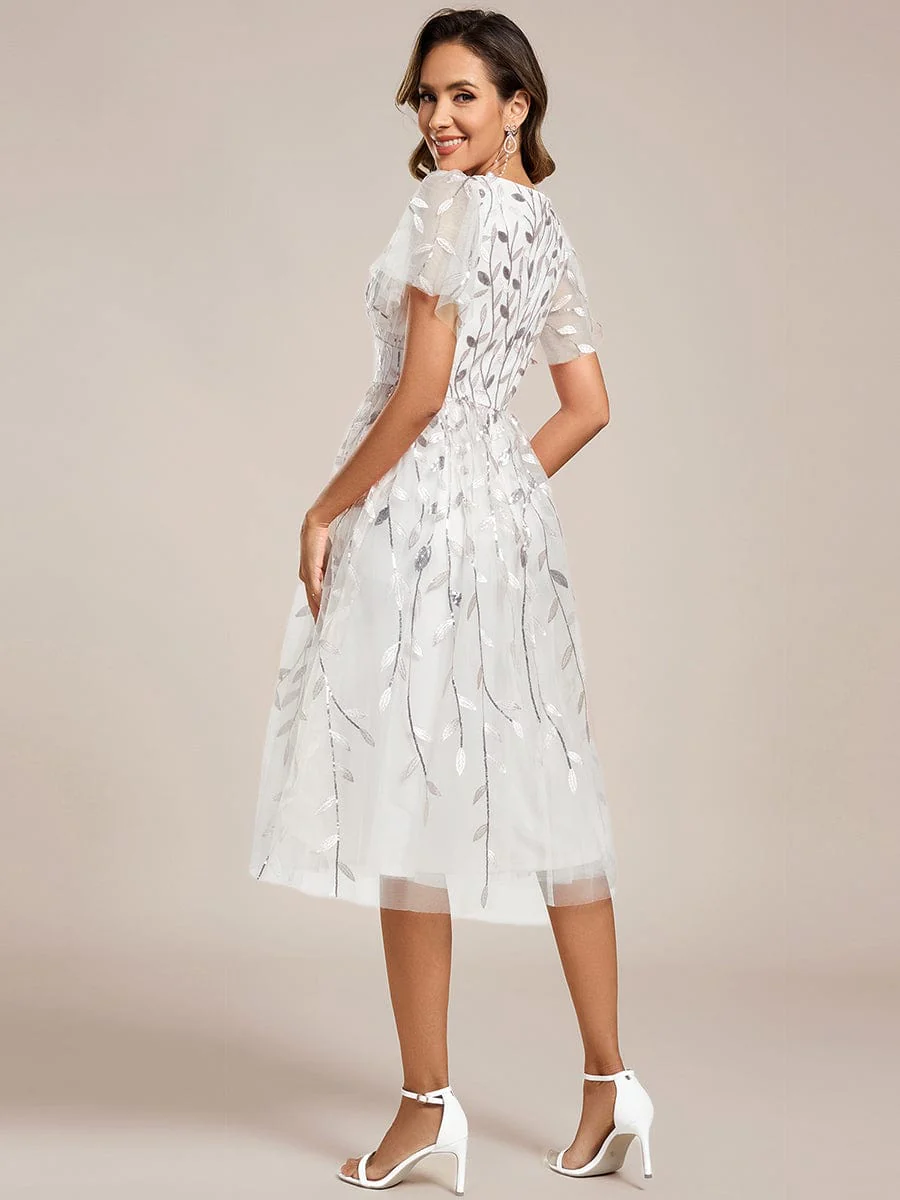 ever SIMONE|Leaf Sequin Short Sleeve Tulle Midi Evening Dress(Final Sale) - Image 124
