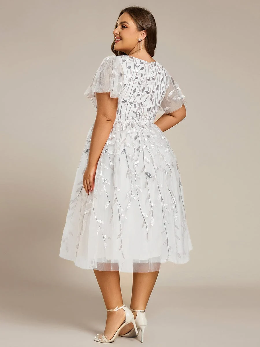 ever SIMONE|Leaf Sequin Short Sleeve Tulle Midi Evening Dress(Final Sale) - Image 127