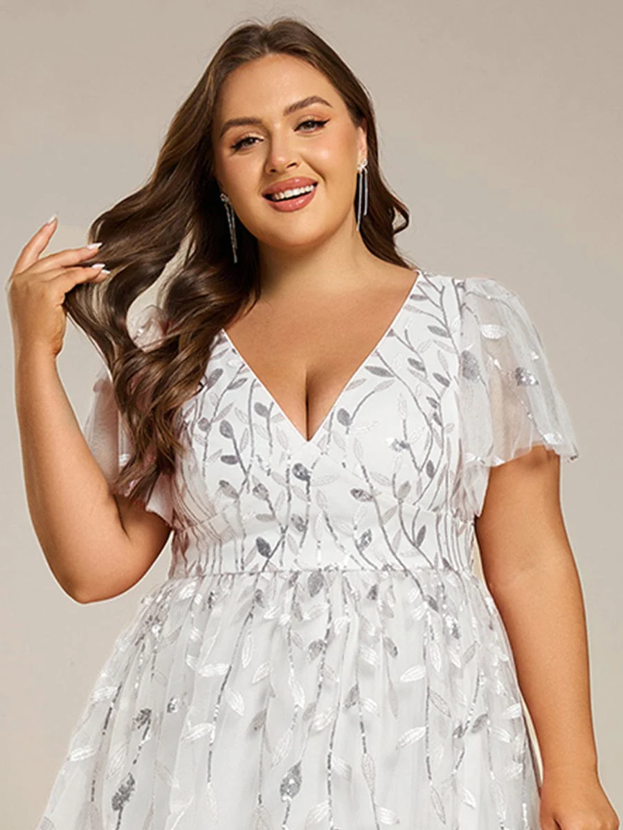 ever SIMONE|Leaf Sequin Short Sleeve Tulle Midi Evening Dress(Final Sale) - Image 128