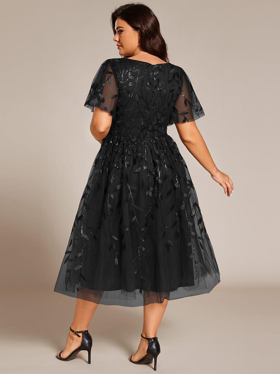 ever SIMONE|Leaf Sequin Short Sleeve Tulle Midi Evening Dress(Final Sale) - Image 20