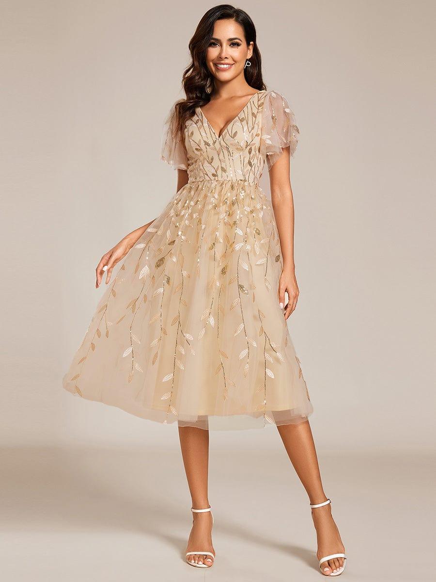 ever SIMONE|Leaf Sequin Short Sleeve Tulle Midi Evening Dress(Final Sale) - Image 22