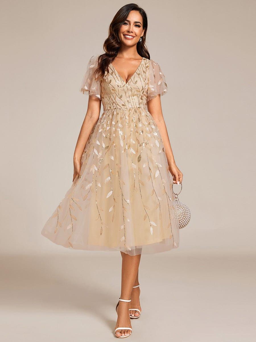 ever SIMONE|Leaf Sequin Short Sleeve Tulle Midi Evening Dress(Final Sale) - Image 26