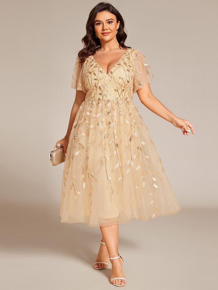 ever SIMONE|Leaf Sequin Short Sleeve Tulle Midi Evening Dress(Final Sale) - Image 27