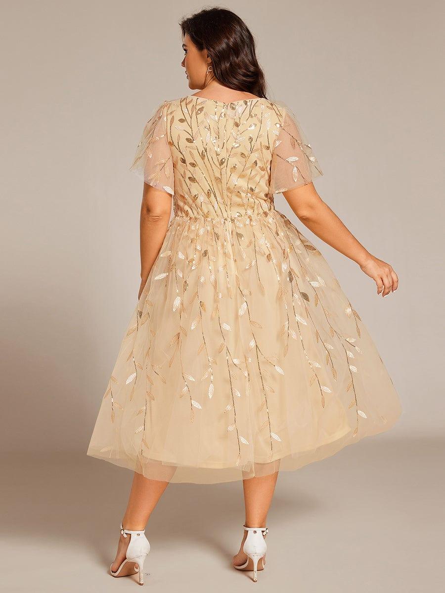 ever SIMONE|Leaf Sequin Short Sleeve Tulle Midi Evening Dress(Final Sale) - Image 28