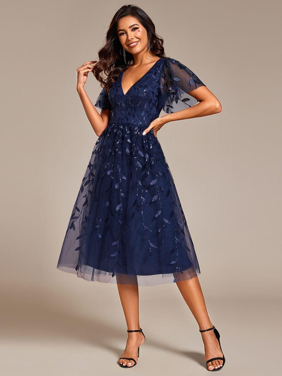 ever SIMONE|Leaf Sequin Short Sleeve Tulle Midi Evening Dress(Final Sale) - Image 31