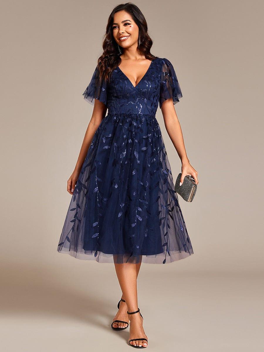 ever SIMONE|Leaf Sequin Short Sleeve Tulle Midi Evening Dress(Final Sale) - Image 33