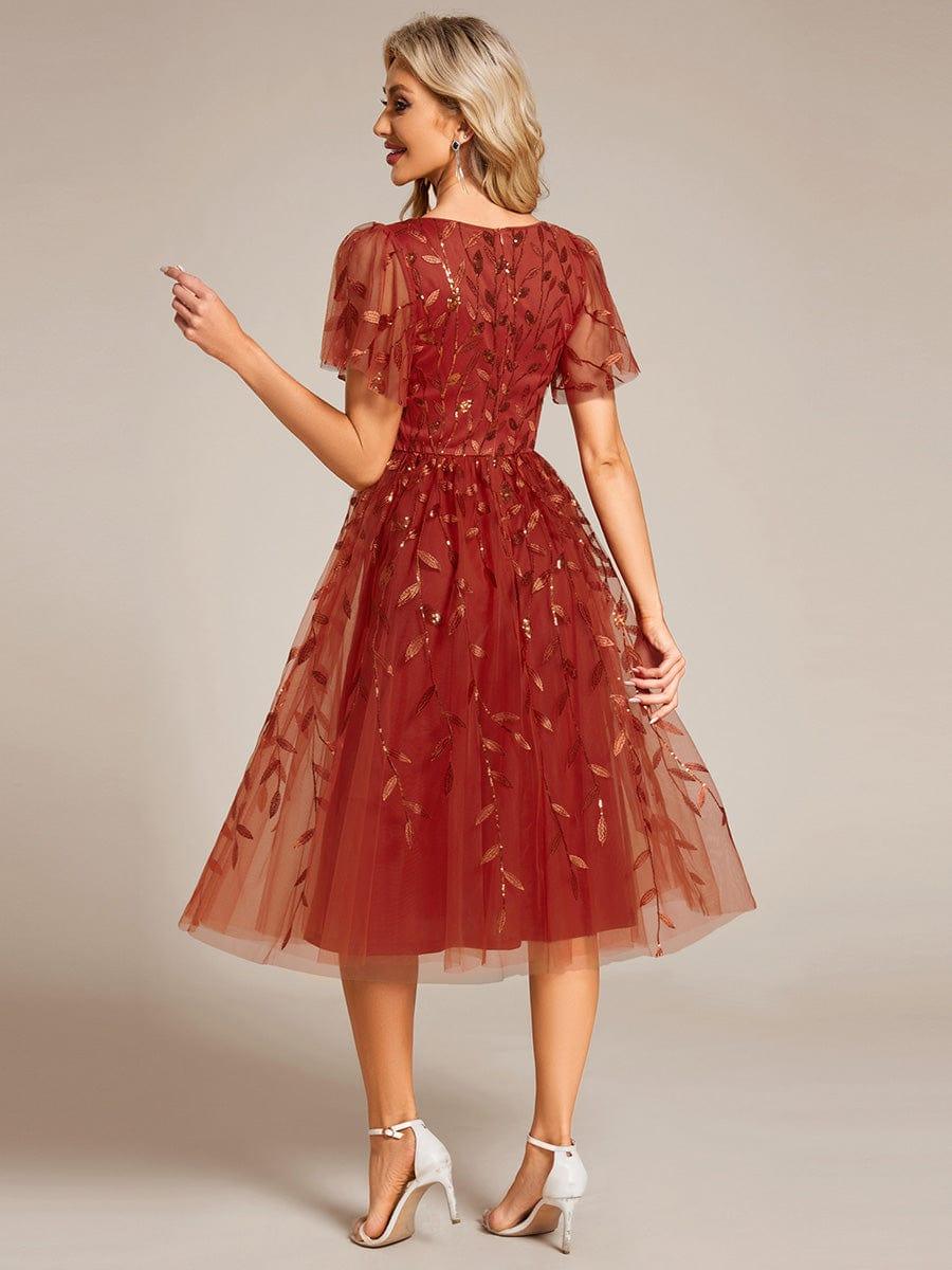 ever SIMONE|Leaf Sequin Short Sleeve Tulle Midi Evening Dress(Final Sale) - Image 38