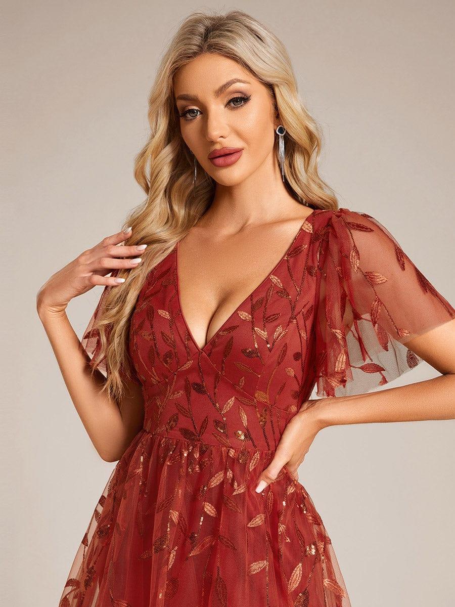 ever SIMONE|Leaf Sequin Short Sleeve Tulle Midi Evening Dress(Final Sale) - Image 39