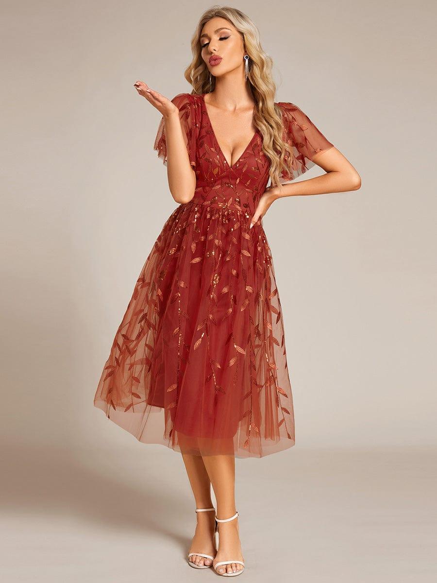 ever SIMONE|Leaf Sequin Short Sleeve Tulle Midi Evening Dress(Final Sale) - Image 40