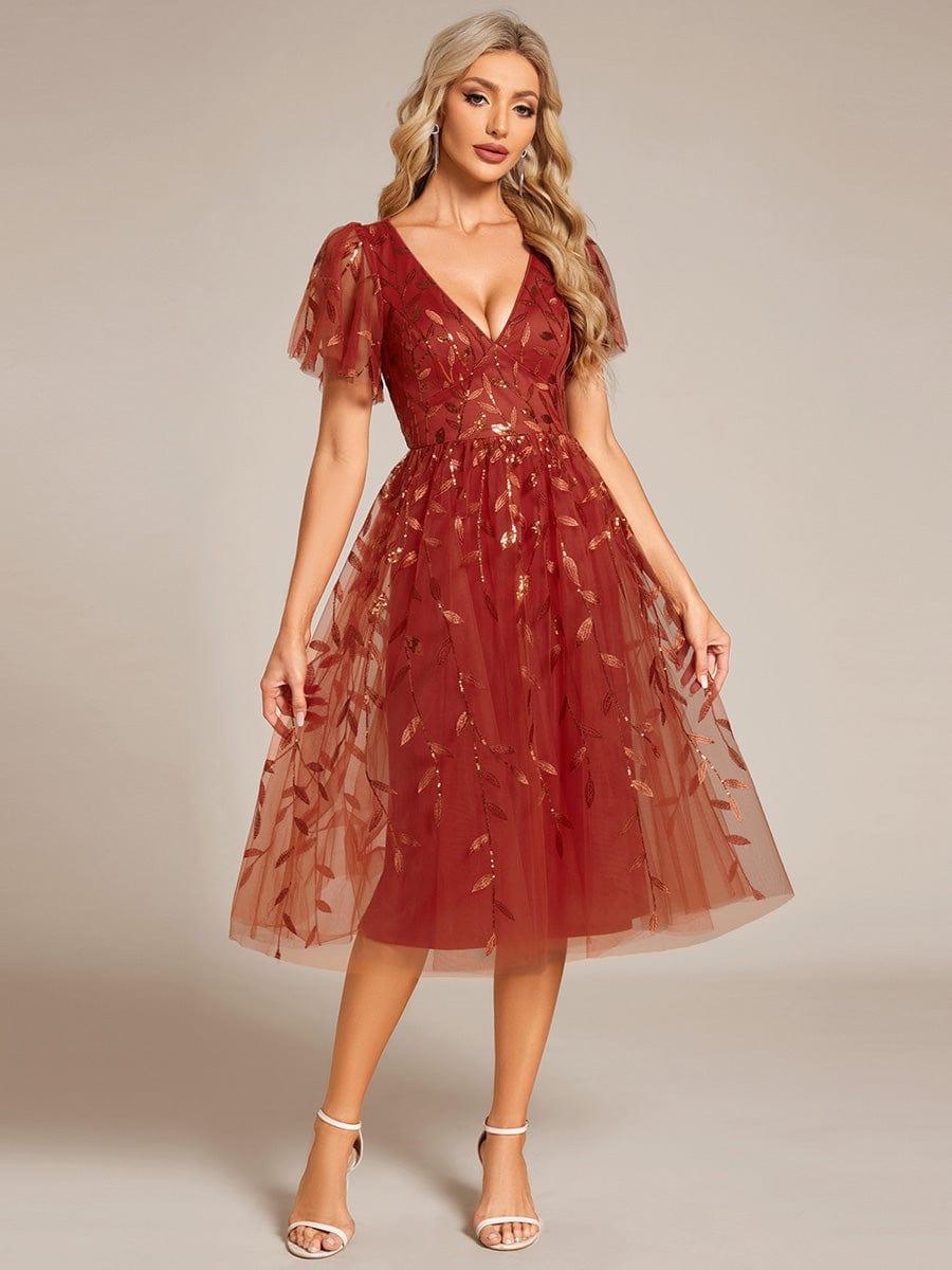 ever SIMONE|Leaf Sequin Short Sleeve Tulle Midi Evening Dress(Final Sale) - Image 41