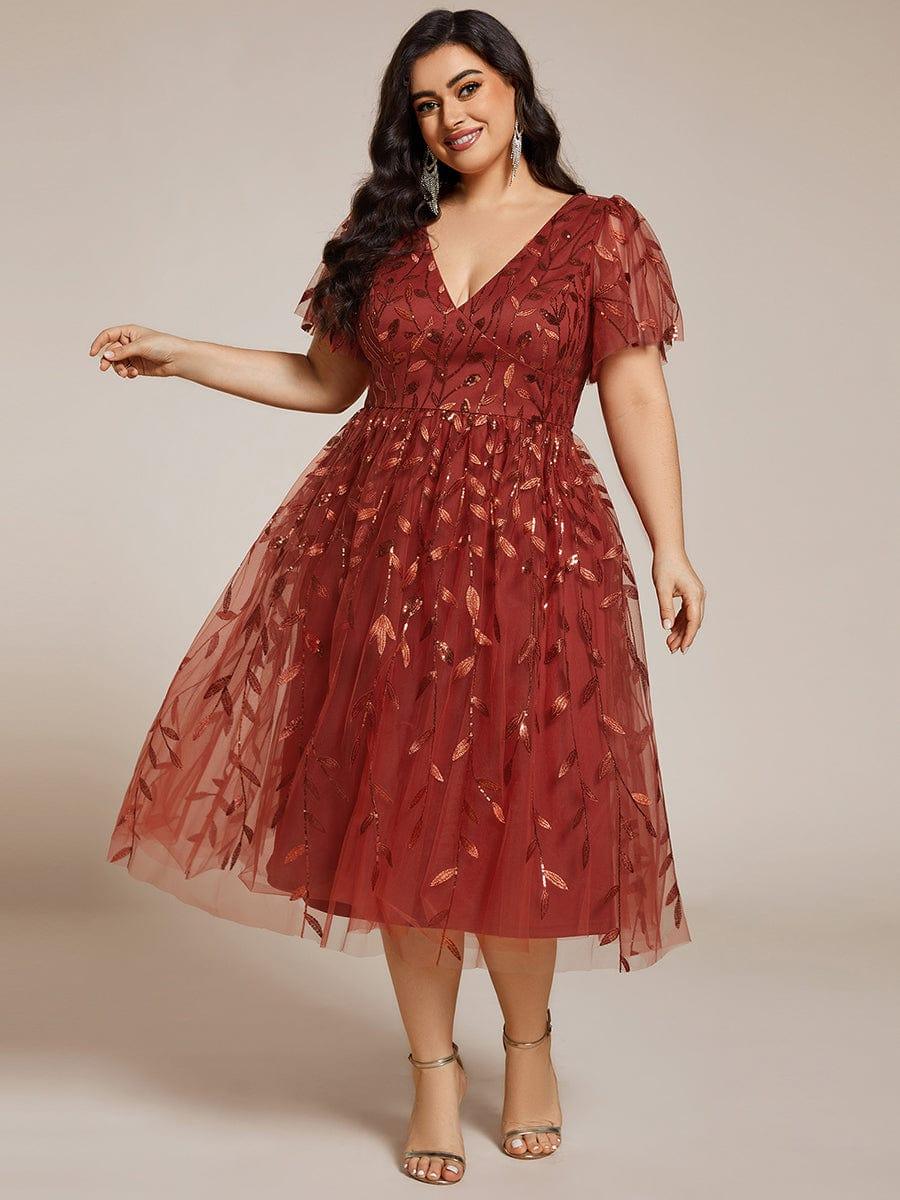 ever SIMONE|Leaf Sequin Short Sleeve Tulle Midi Evening Dress(Final Sale) - Image 42