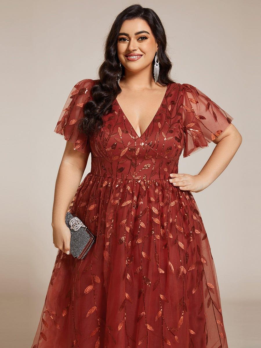 ever SIMONE|Leaf Sequin Short Sleeve Tulle Midi Evening Dress(Final Sale) - Image 44