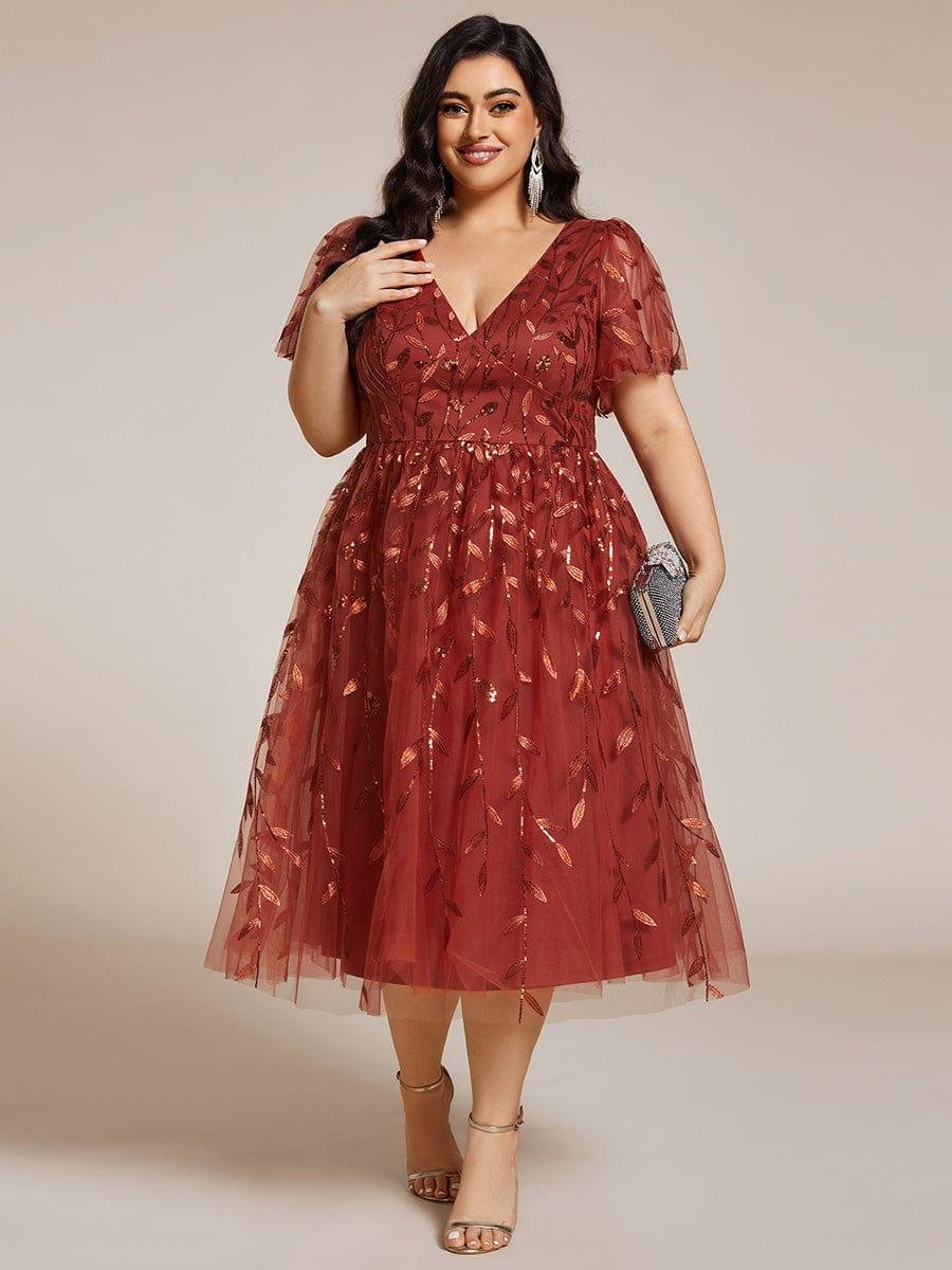 ever SIMONE|Leaf Sequin Short Sleeve Tulle Midi Evening Dress(Final Sale) - Image 45