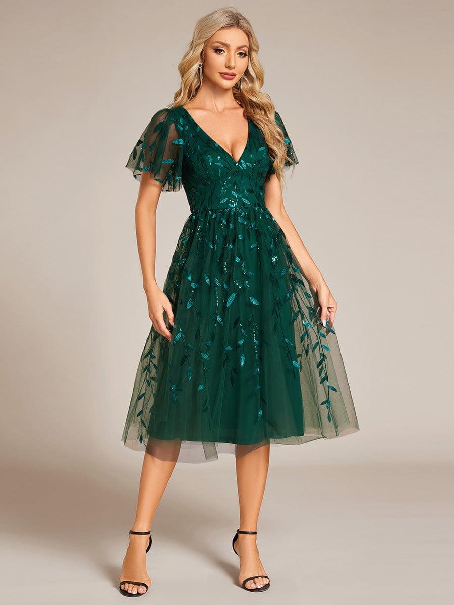 ever SIMONE|Leaf Sequin Short Sleeve Tulle Midi Evening Dress(Final Sale) - Image 48