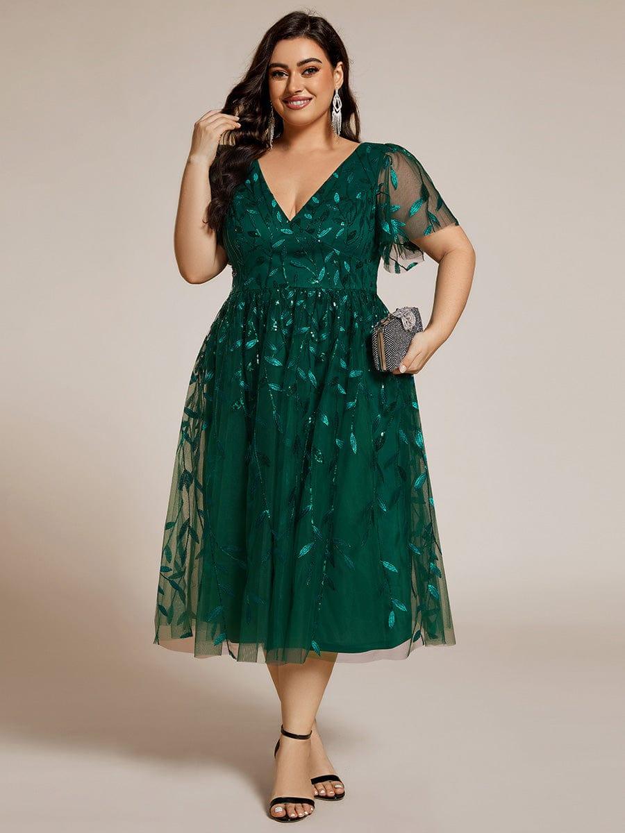 ever SIMONE|Leaf Sequin Short Sleeve Tulle Midi Evening Dress(Final Sale) - Image 54