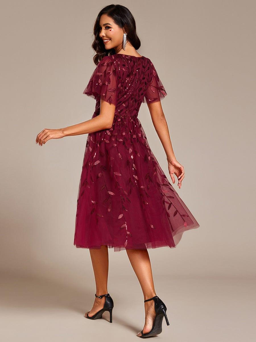 ever SIMONE|Leaf Sequin Short Sleeve Tulle Midi Evening Dress(Final Sale) - Image 6