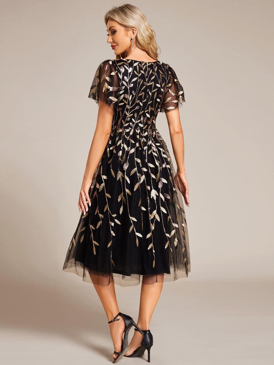ever SIMONE|Leaf Sequin Short Sleeve Tulle Midi Evening Dress(Final Sale) - Image 64