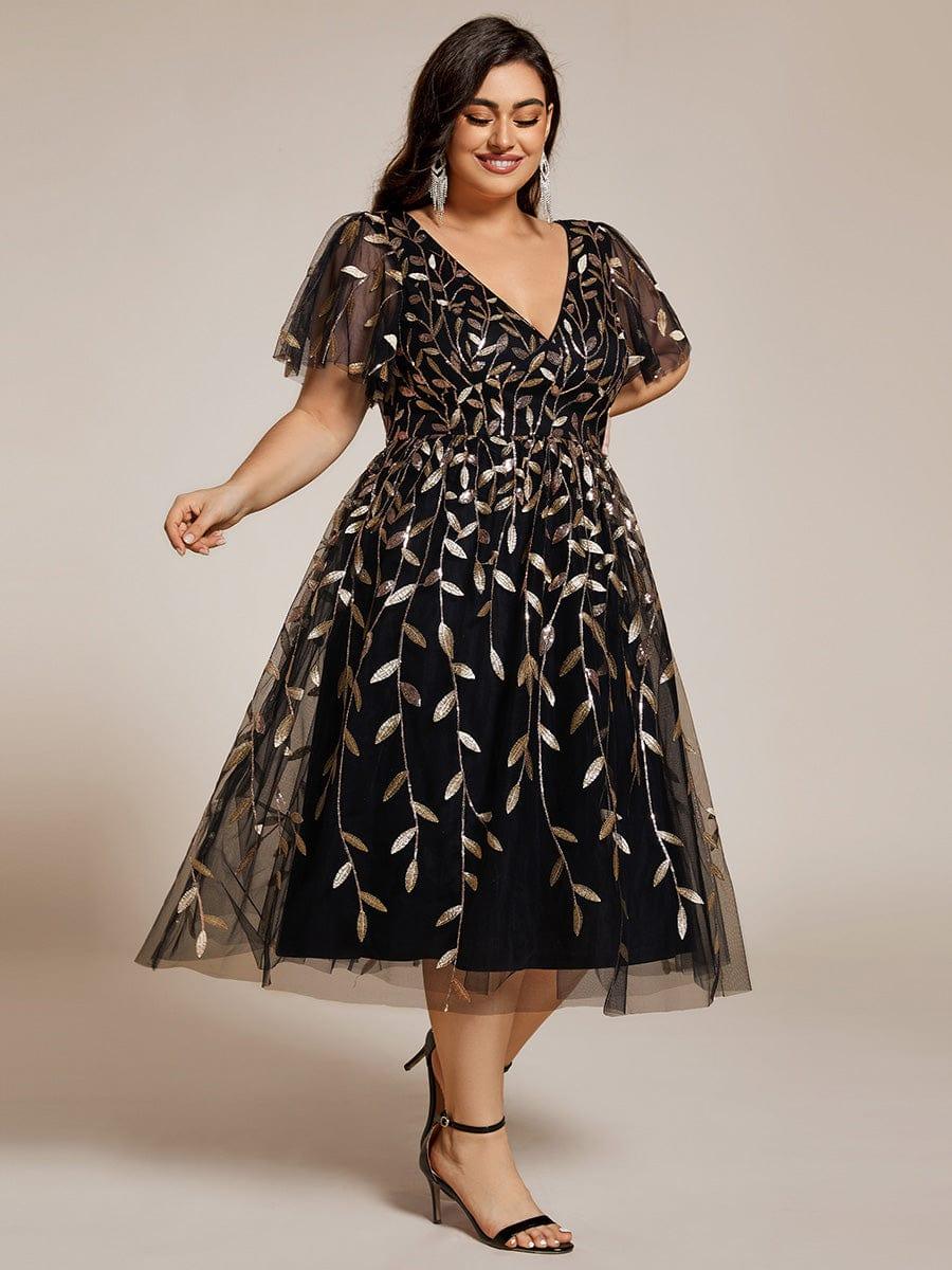 ever SIMONE|Leaf Sequin Short Sleeve Tulle Midi Evening Dress(Final Sale) - Image 71