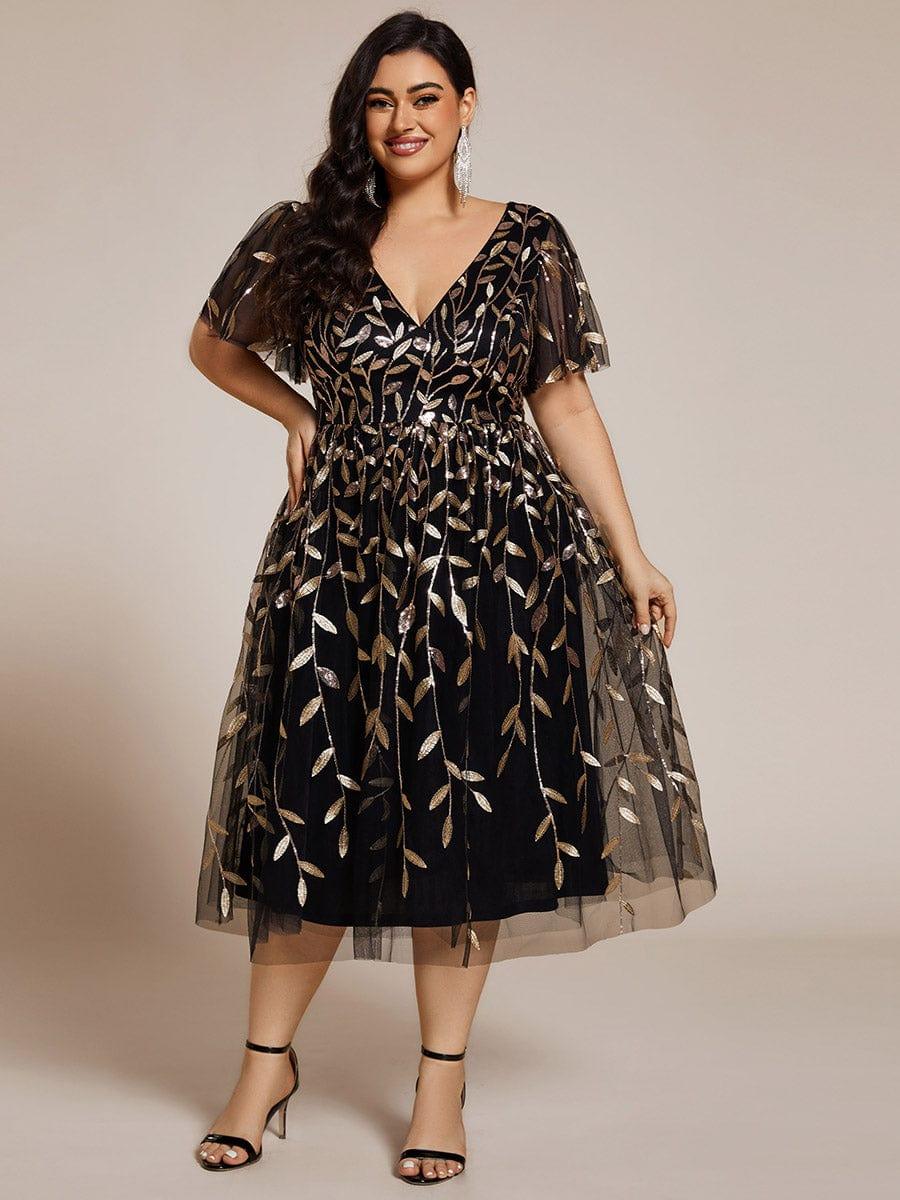 ever SIMONE|Leaf Sequin Short Sleeve Tulle Midi Evening Dress(Final Sale) - Image 72
