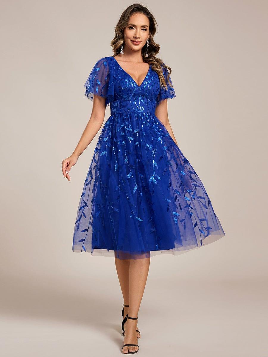 ever SIMONE|Leaf Sequin Short Sleeve Tulle Midi Evening Dress(Final Sale) - Image 77
