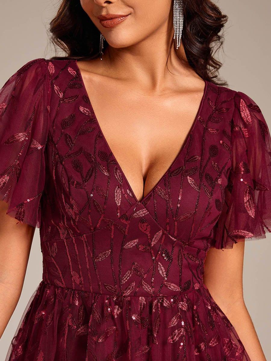 ever SIMONE|Leaf Sequin Short Sleeve Tulle Midi Evening Dress(Final Sale) - Image 8