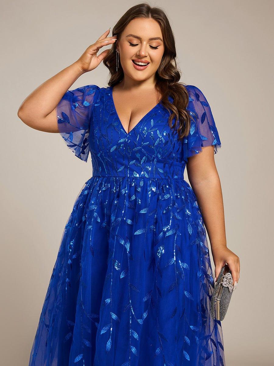 ever SIMONE|Leaf Sequin Short Sleeve Tulle Midi Evening Dress(Final Sale) - Image 80