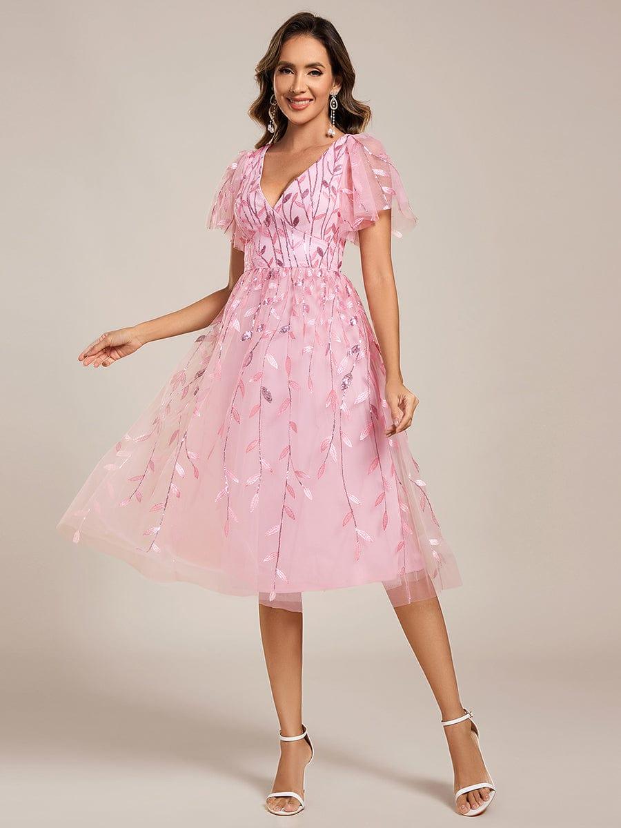 ever SIMONE|Leaf Sequin Short Sleeve Tulle Midi Evening Dress(Final Sale) - Image 83
