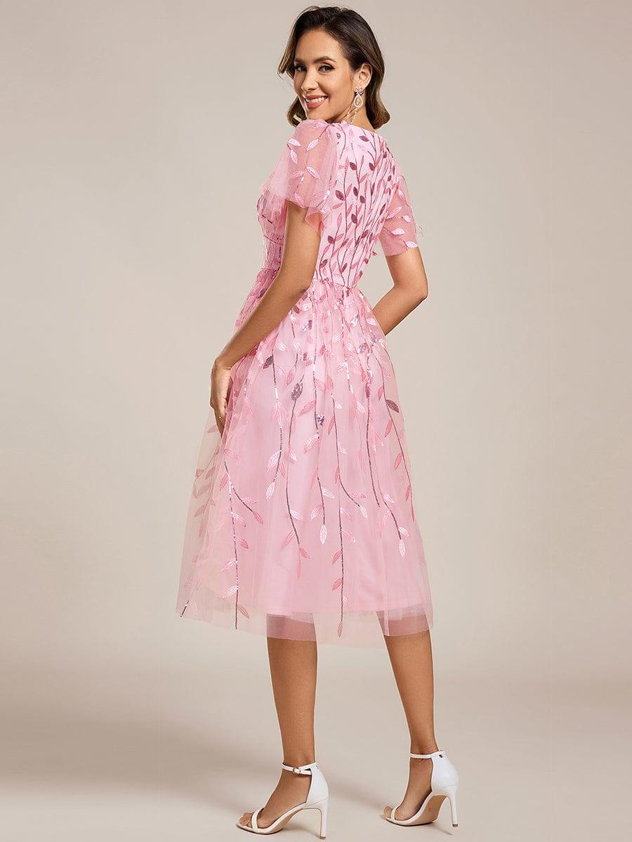 ever SIMONE|Leaf Sequin Short Sleeve Tulle Midi Evening Dress(Final Sale) - Image 84