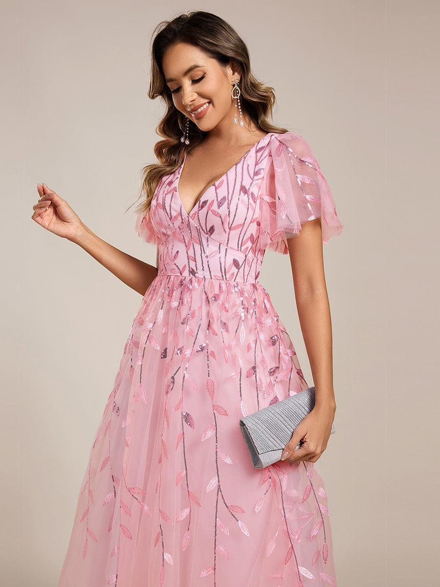 ever SIMONE|Leaf Sequin Short Sleeve Tulle Midi Evening Dress(Final Sale) - Image 85
