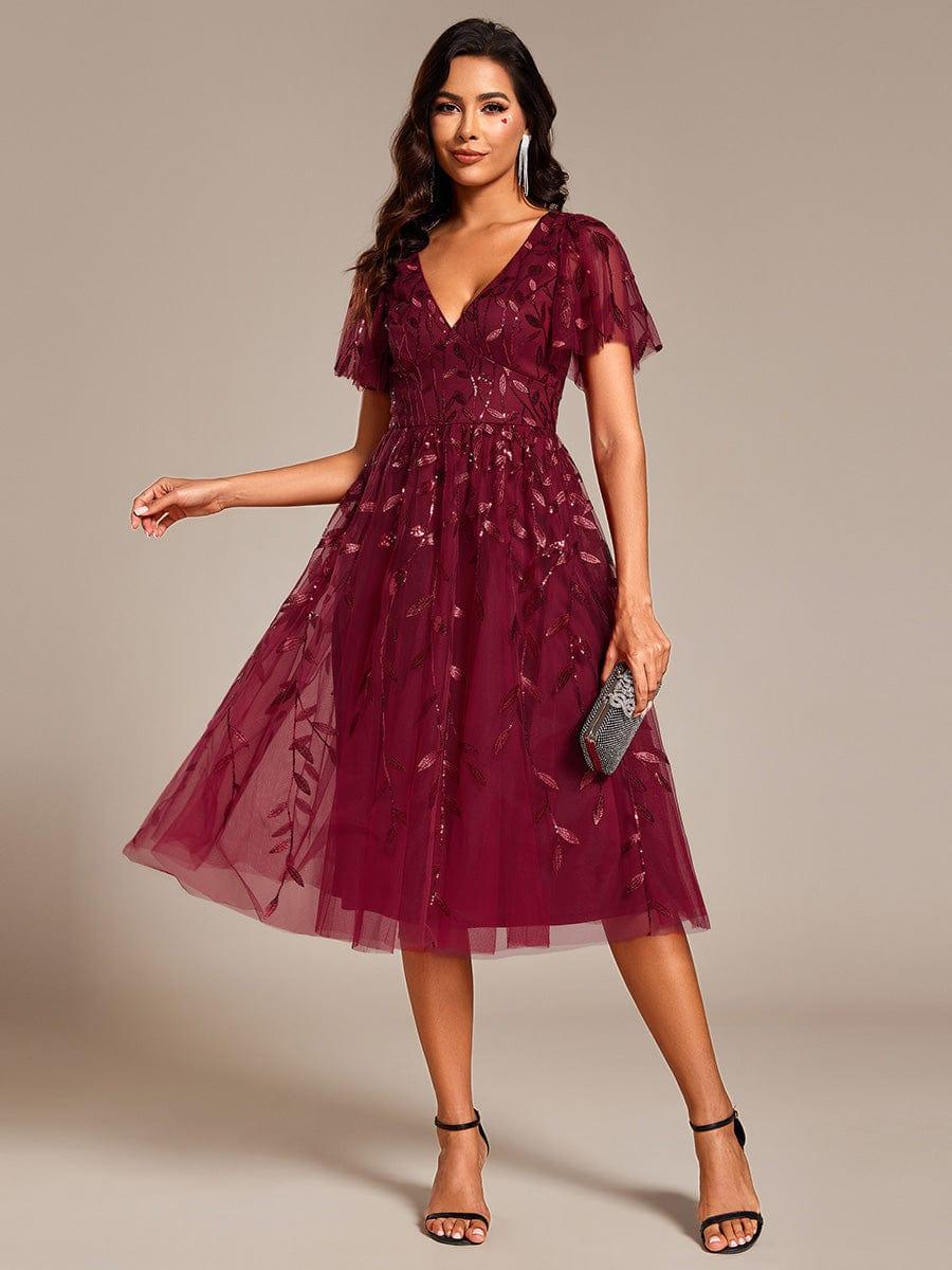 ever SIMONE|Leaf Sequin Short Sleeve Tulle Midi Evening Dress(Final Sale) - Image 9