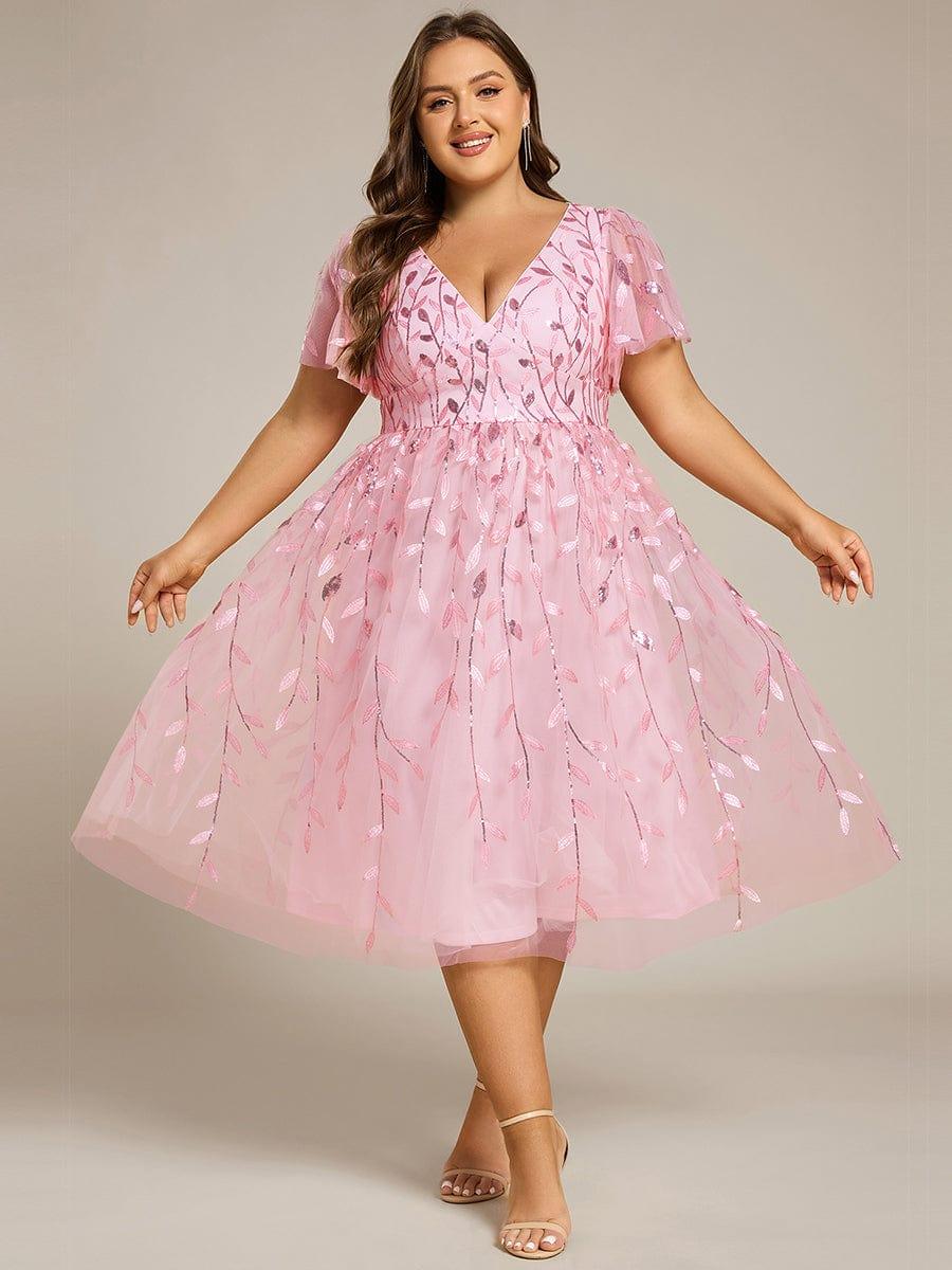 ever SIMONE|Leaf Sequin Short Sleeve Tulle Midi Evening Dress(Final Sale) - Image 92