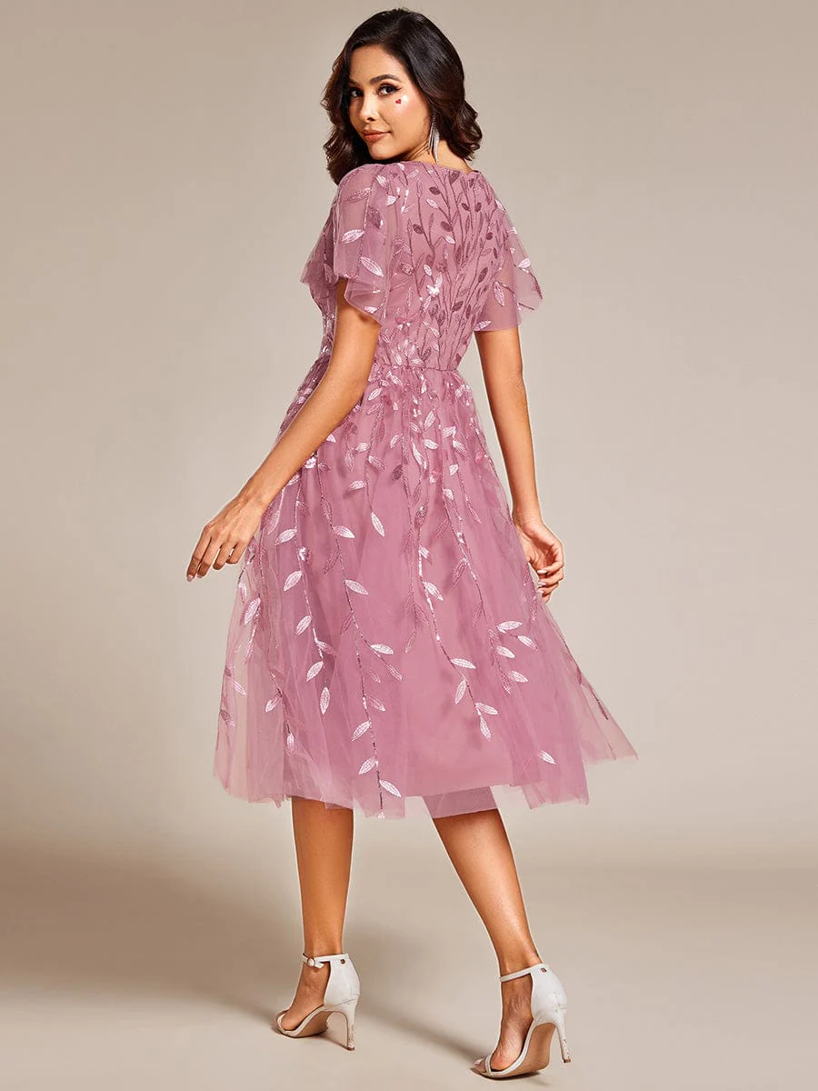 ever SIMONE|Leaf Sequin Short Sleeve Tulle Midi Evening Dress(Final Sale) - Image 94
