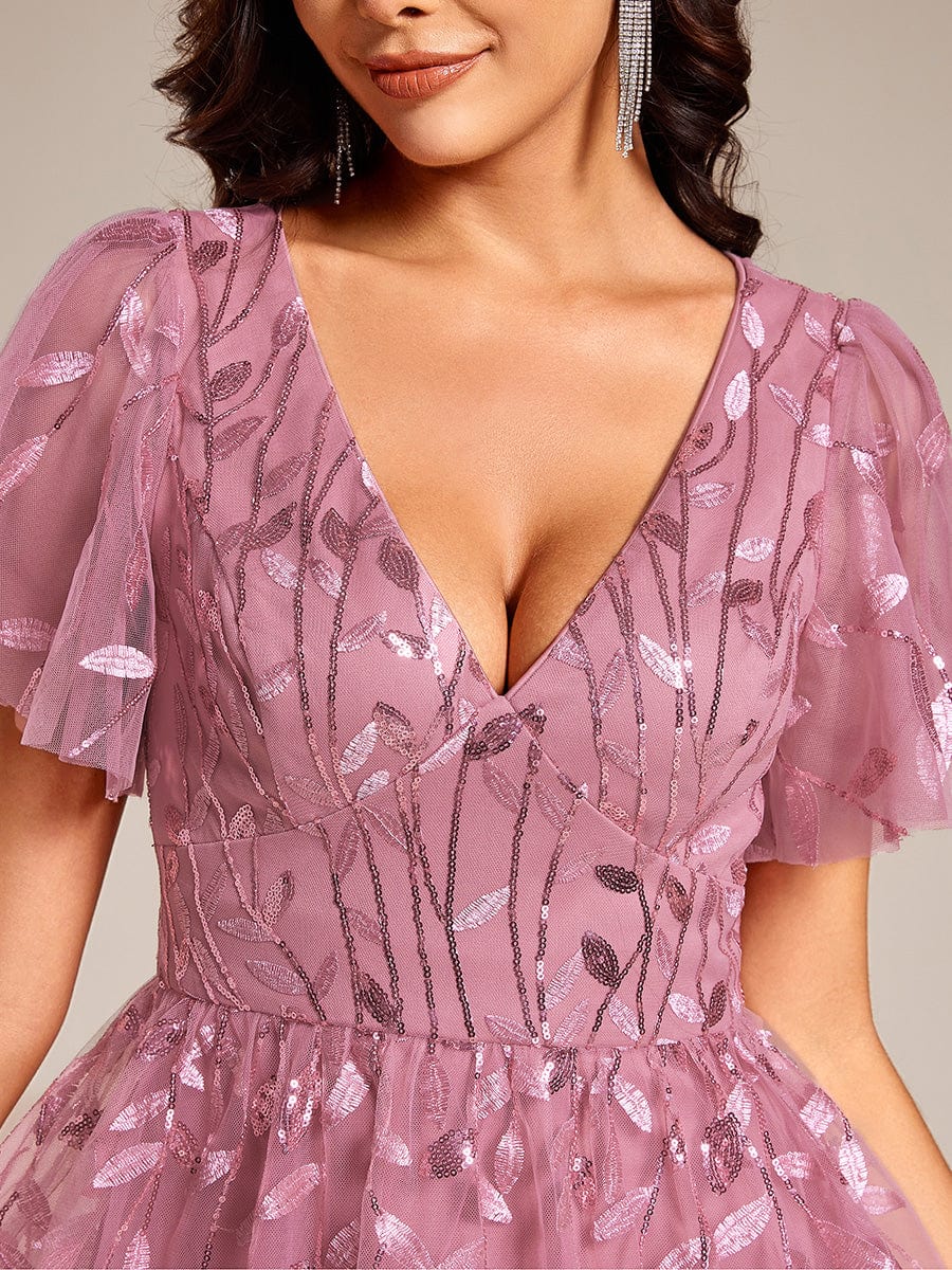 ever SIMONE|Leaf Sequin Short Sleeve Tulle Midi Evening Dress(Final Sale) - Image 95