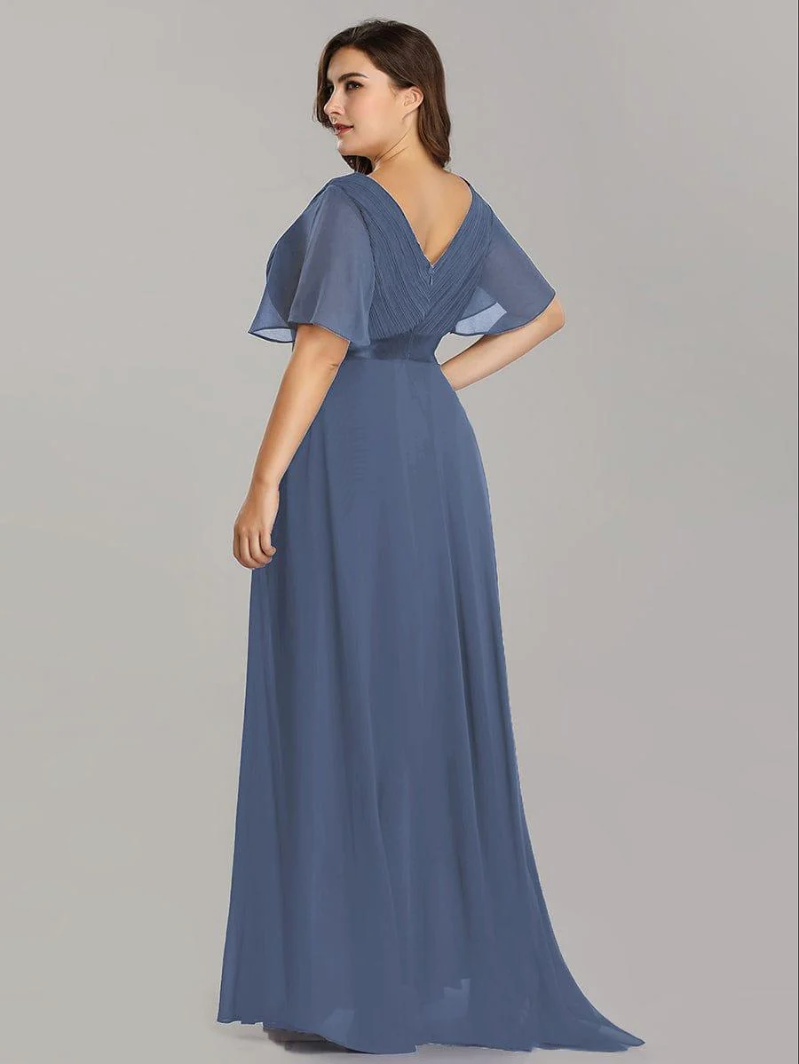 ever MONICA|Long Empire Waist Bridesmaid Dress with Short Flutter Sleeves - Image 144