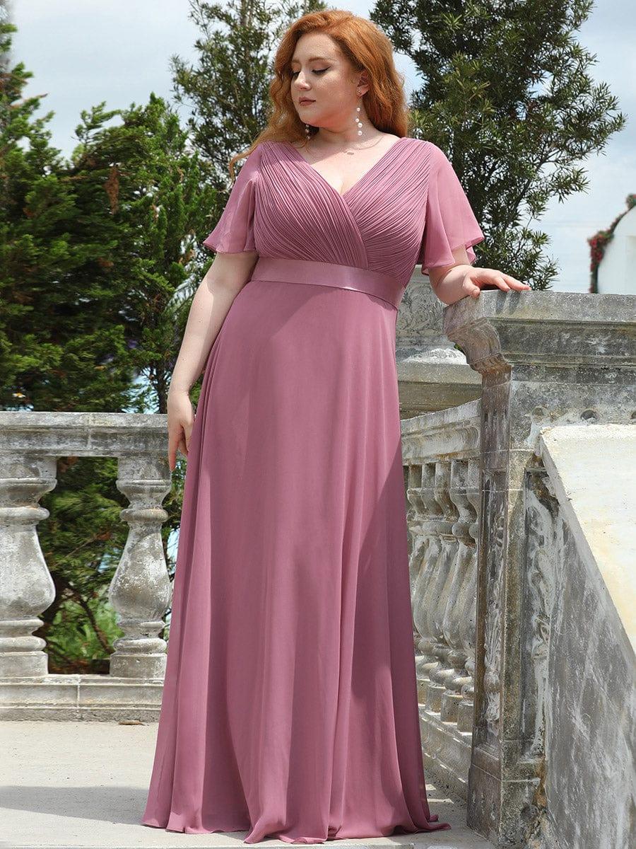 ever MONICA|Long Empire Waist Bridesmaid Dress with Short Flutter Sleeves - Image 160