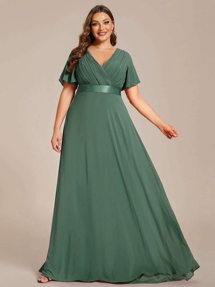 ever MONICA|Long Empire Waist Bridesmaid Dress with Short Flutter Sleeves - Image 167