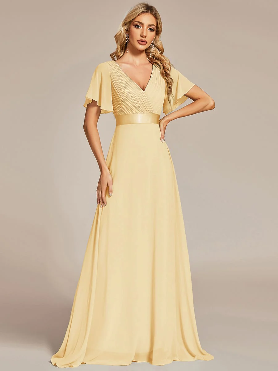 ever MONICA|Long Empire Waist Bridesmaid Dress with Short Flutter Sleeves - Image 173