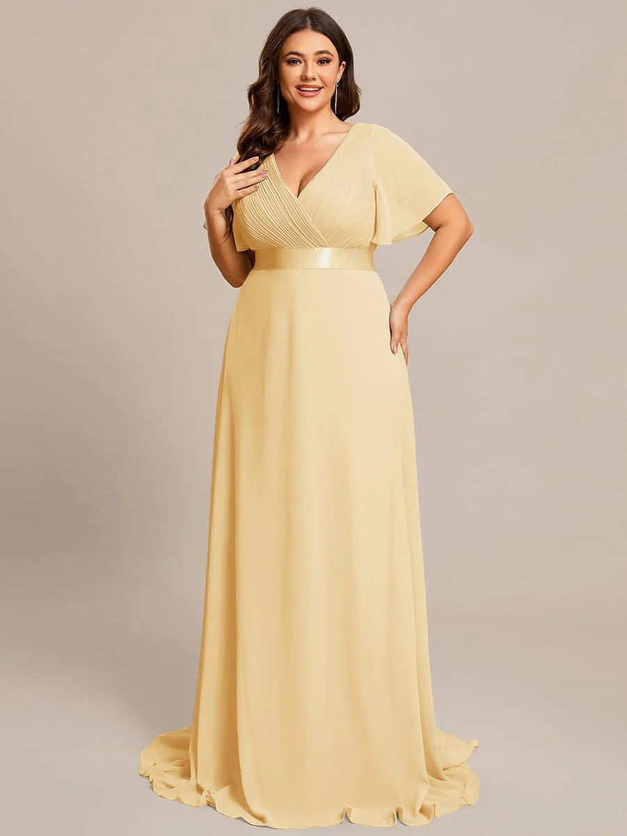ever MONICA|Long Empire Waist Bridesmaid Dress with Short Flutter Sleeves - Image 179