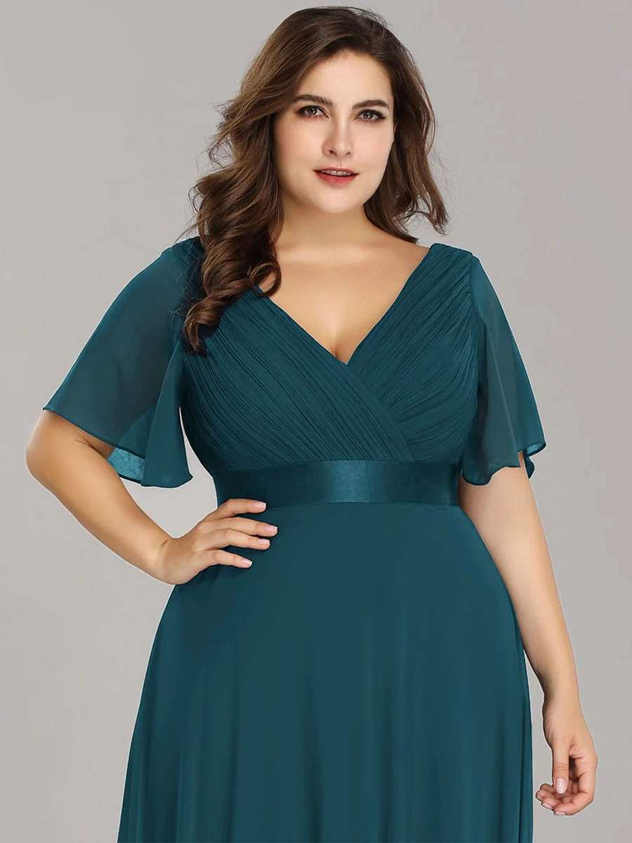 ever MONICA|Long Empire Waist Bridesmaid Dress with Short Flutter Sleeves - Image 197