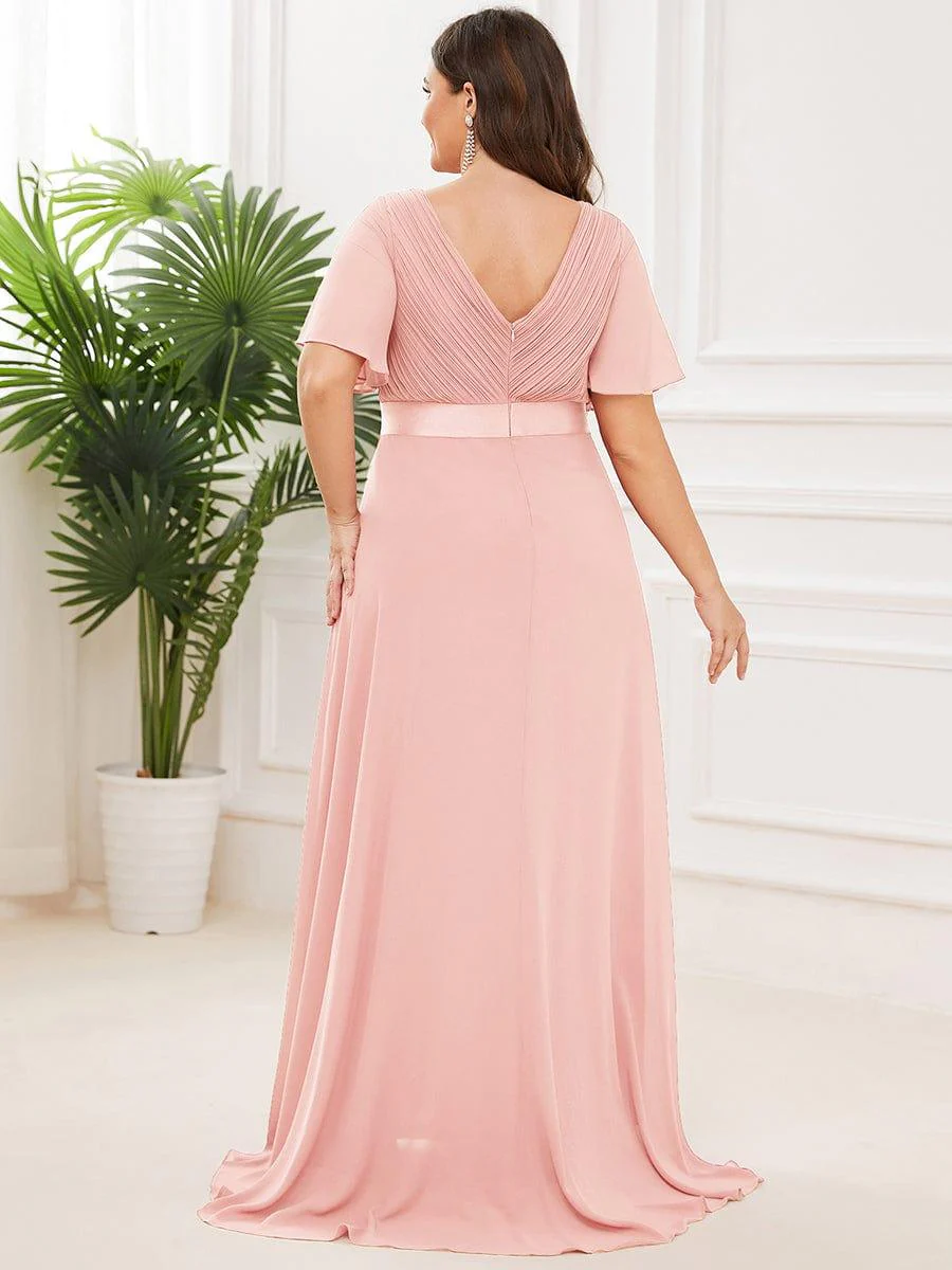 ever MONICA|Long Empire Waist Bridesmaid Dress with Short Flutter Sleeves - Image 30