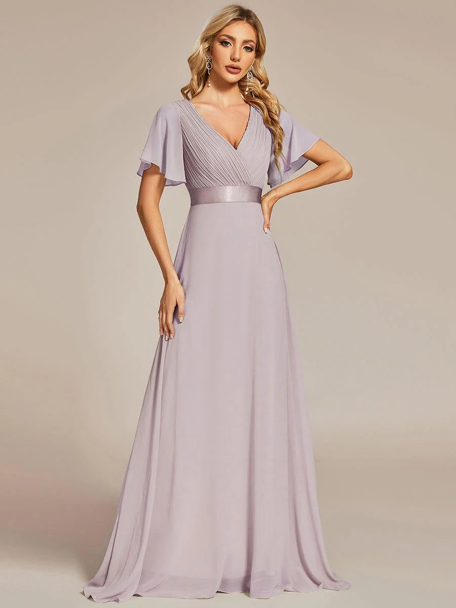 ever MONICA|Long Empire Waist Bridesmaid Dress with Short Flutter Sleeves - Image 67