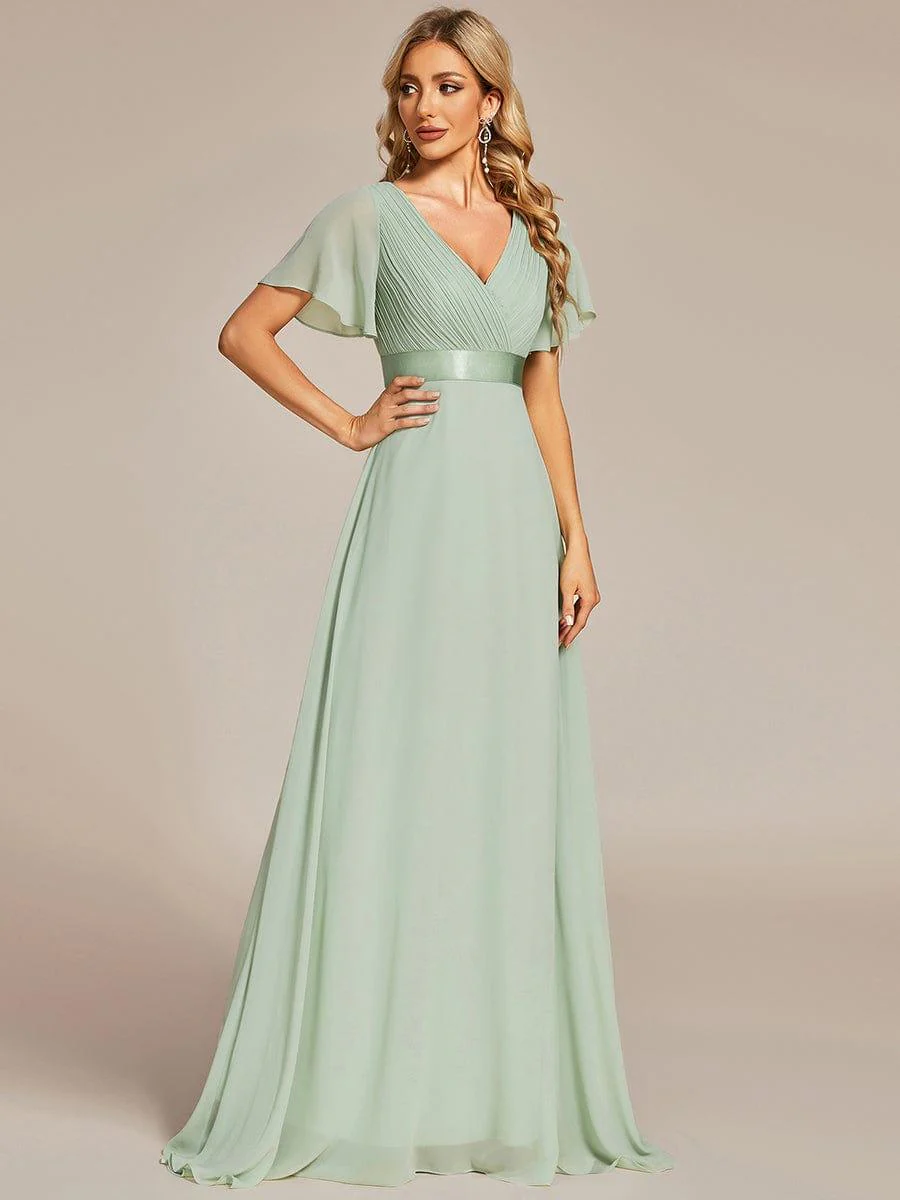 ever MONICA|Long Empire Waist Bridesmaid Dress with Short Flutter Sleeves - Image 83