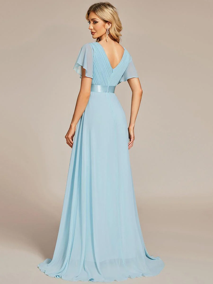 ever MONICA|Long Empire Waist Bridesmaid Dress with Short Flutter Sleeves - Image 91