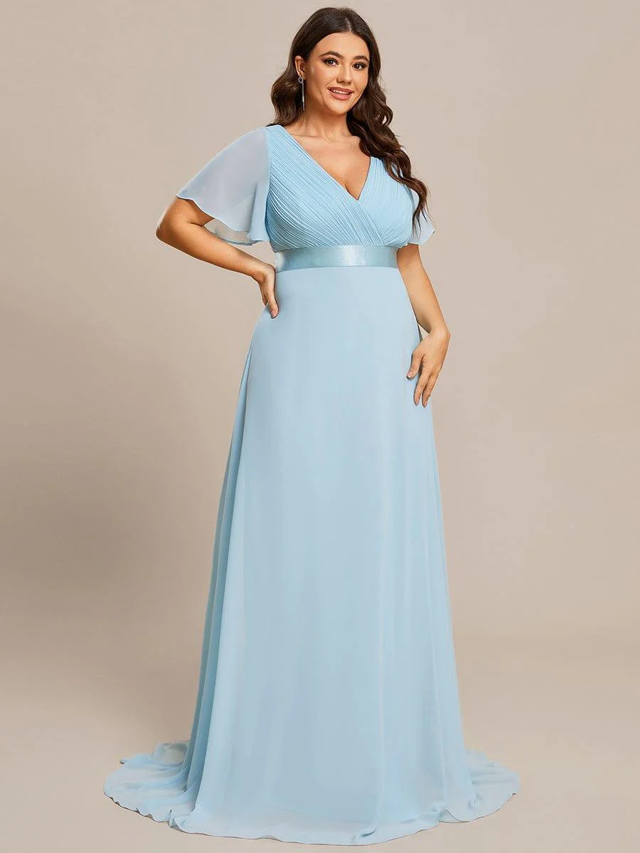 ever MONICA|Long Empire Waist Bridesmaid Dress with Short Flutter Sleeves - Image 95
