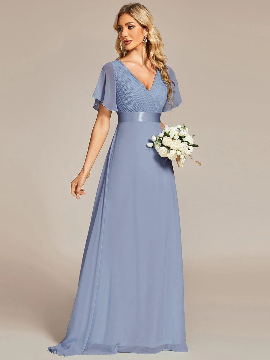 ever MONICA|High Waist Maxi Chiffon Bridesmaid Dress with Short Sleeves - Image 114
