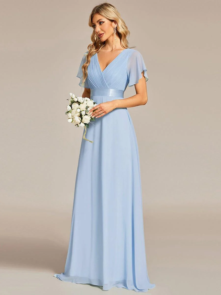 ever MONICA|High Waist Maxi Chiffon Bridesmaid Dress with Short Sleeves - Image 126