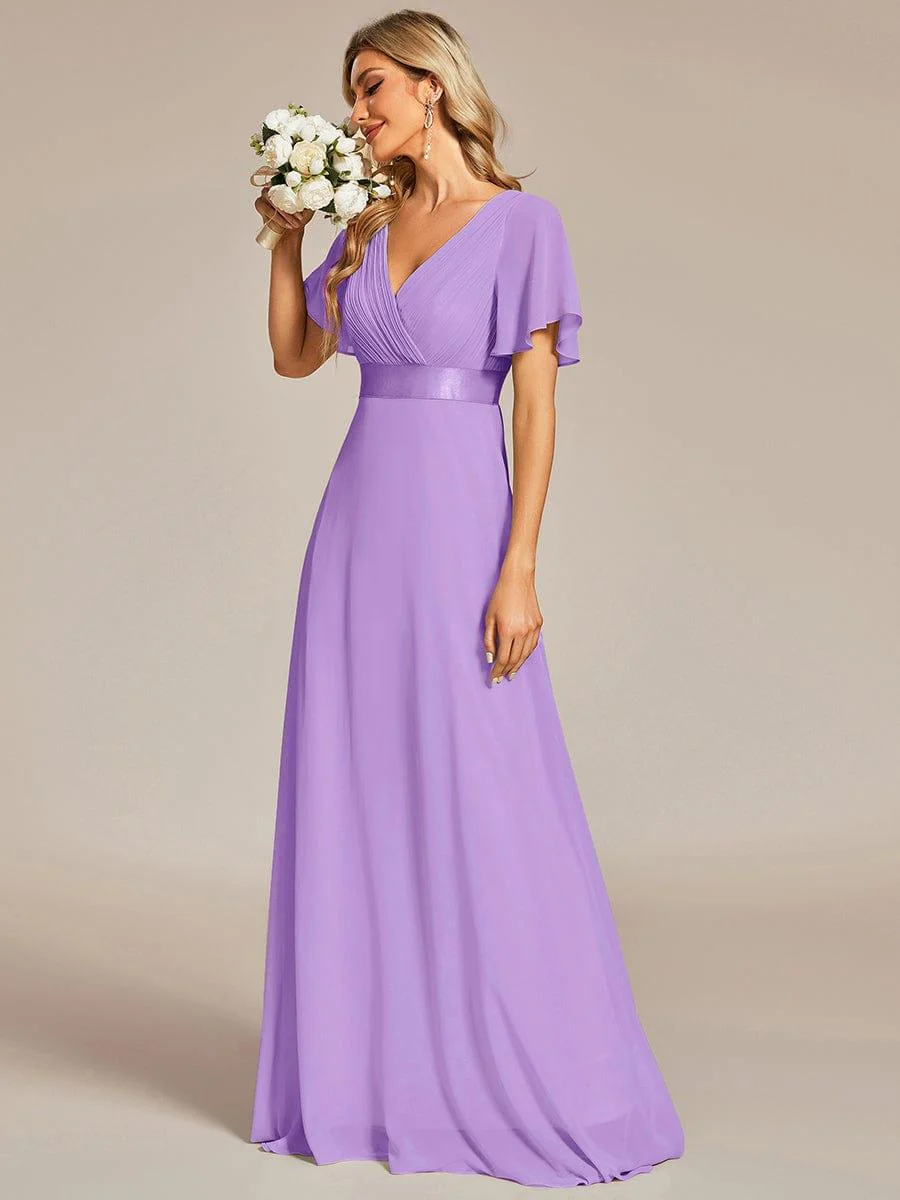 ever MONICA|High Waist Maxi Chiffon Bridesmaid Dress with Short Sleeves - Image 134