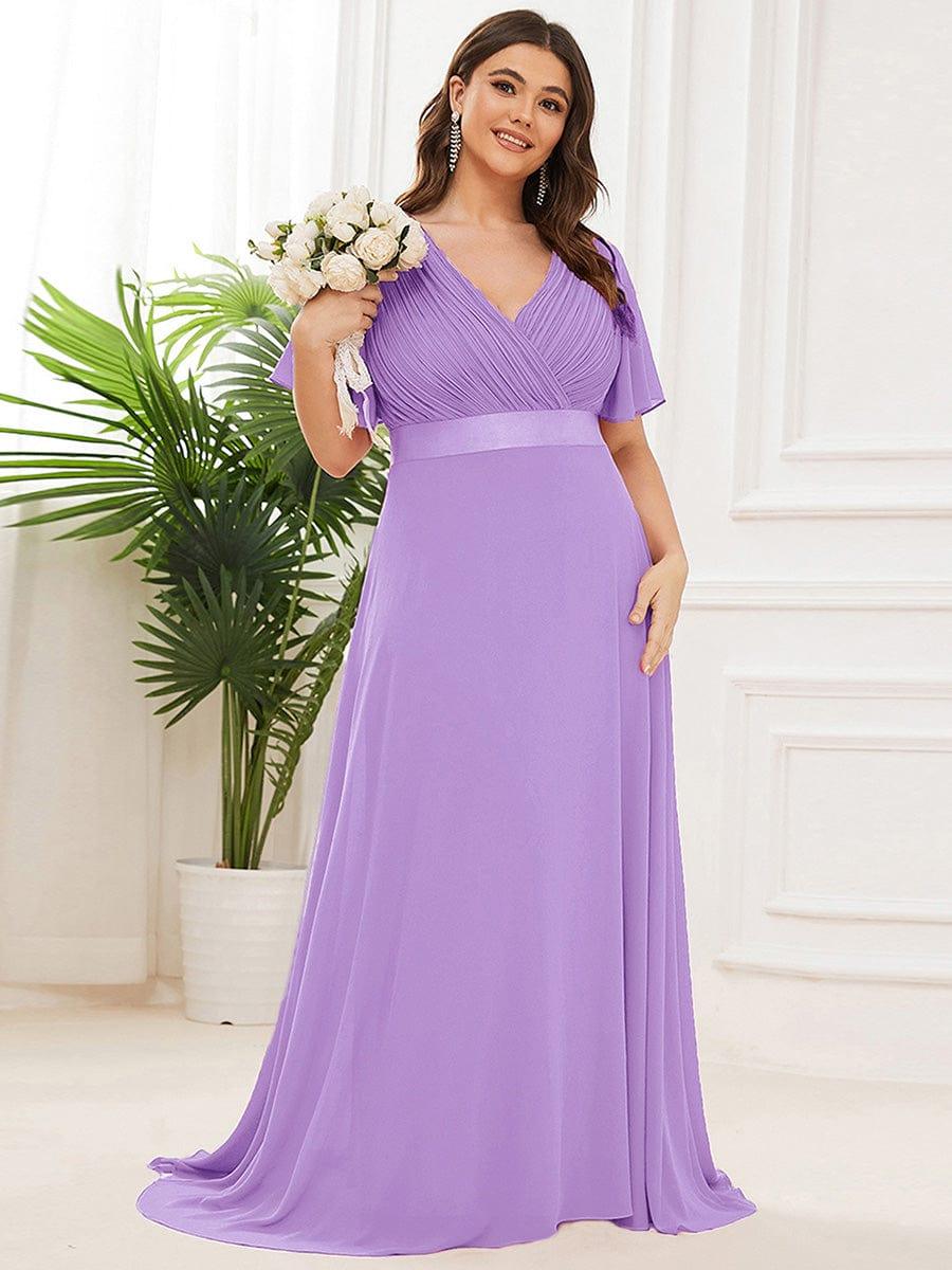 ever MONICA|High Waist Maxi Chiffon Bridesmaid Dress with Short Sleeves - Image 139
